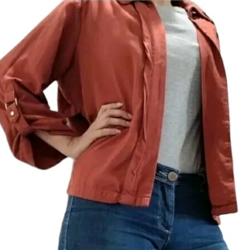 Dana Buchman Open Front Blazer Jacket Spice Brown Fall Blazer/Jacket Women's Med